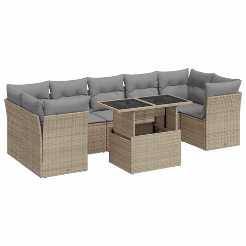 Sofasæt til haven 8 dele med hynder polyrattan beige