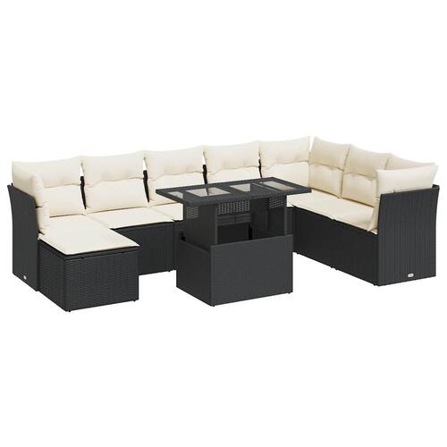 Sofasæt til haven 9 dele med hynder polyrattan sort