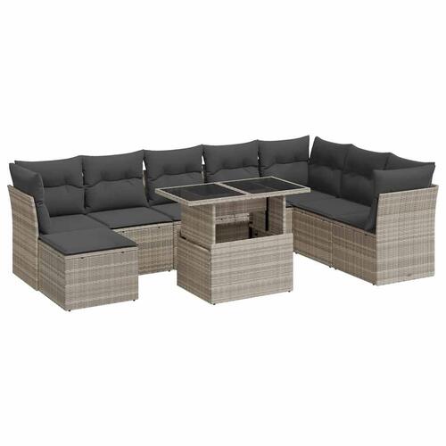 Sofasæt til haven 9 dele med hynder polyrattan lysegrå