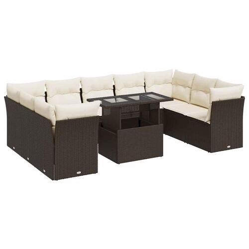 Sofasæt til haven 10 dele med hynder polyrattan brun