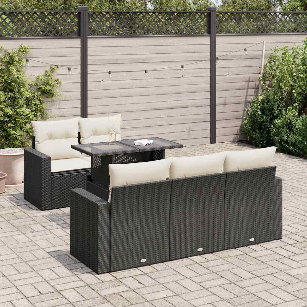 Sofasæt til haven i polyrattan - 6 dele med hynder, sort
