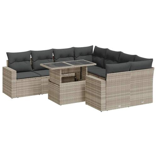 Sofasæt til haven 9 dele med hynder polyrattan lysegrå
