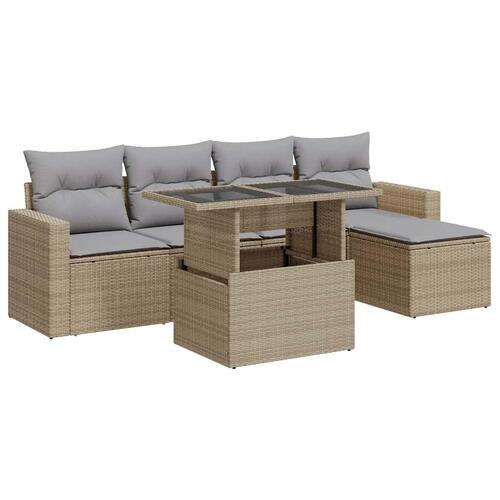 Sofasæt til haven 6 dele med hynder polyrattan beige
