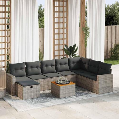 Sofasæt til haven 9 dele med hynder polyrattan grå