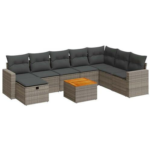 Sofasæt til haven 9 dele med hynder polyrattan grå