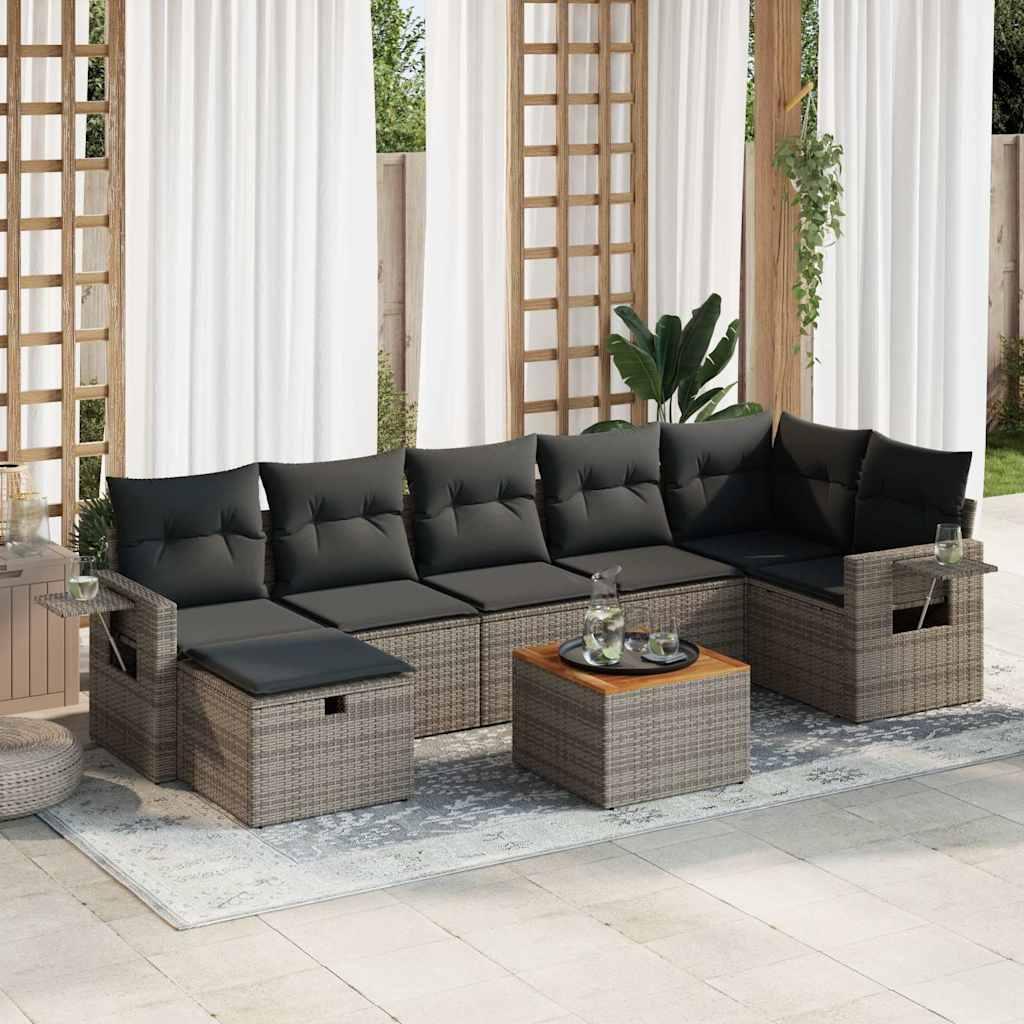 Sofasæt til haven 8 dele med hynder polyrattan grå