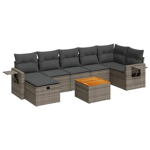 Sofasæt til haven 8 dele med hynder polyrattan grå