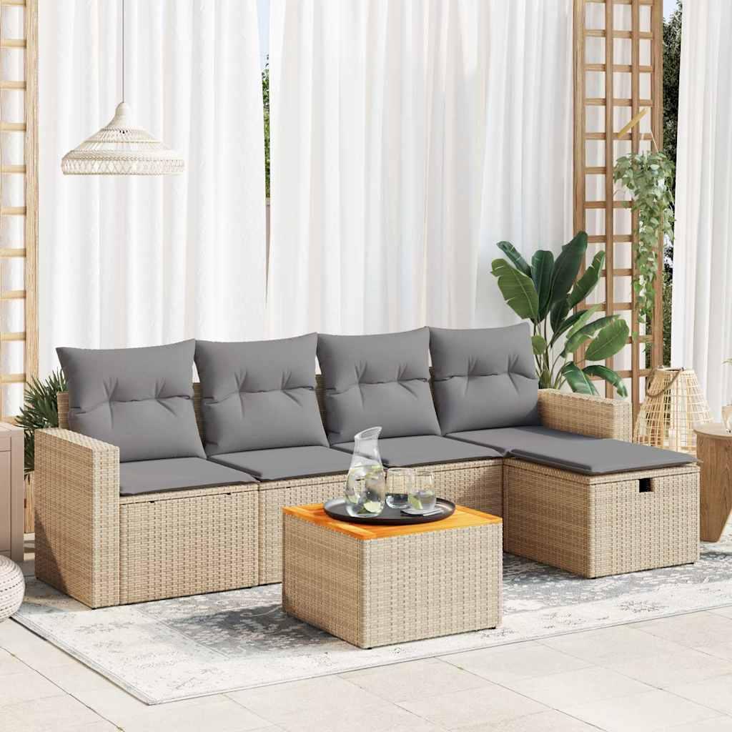 Sofasæt til haven 6 dele med hynder polyrattan beige