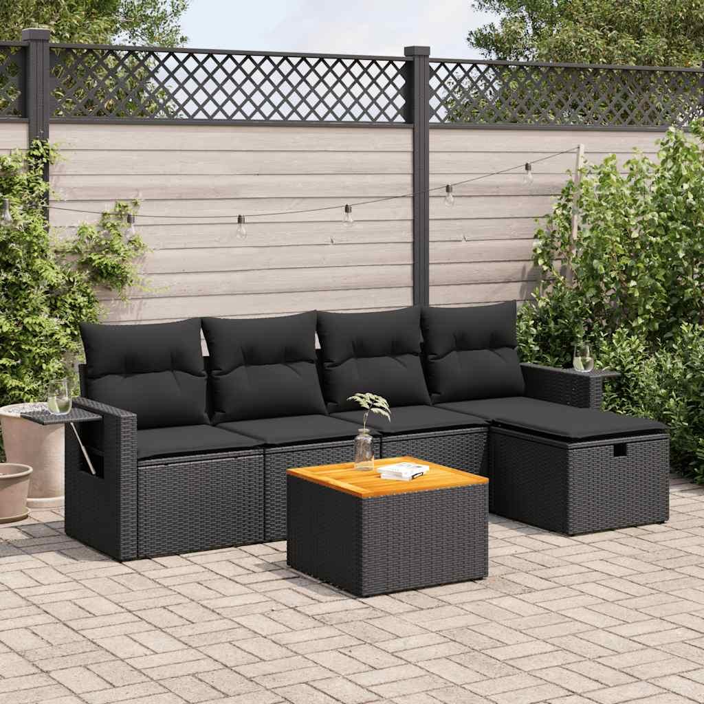 Sofasæt til haven 6 dele med hynder polyrattan sort