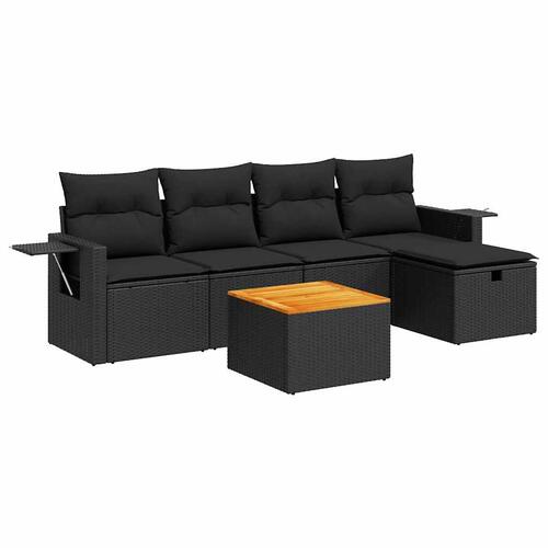 Sofasæt til haven 6 dele med hynder polyrattan sort