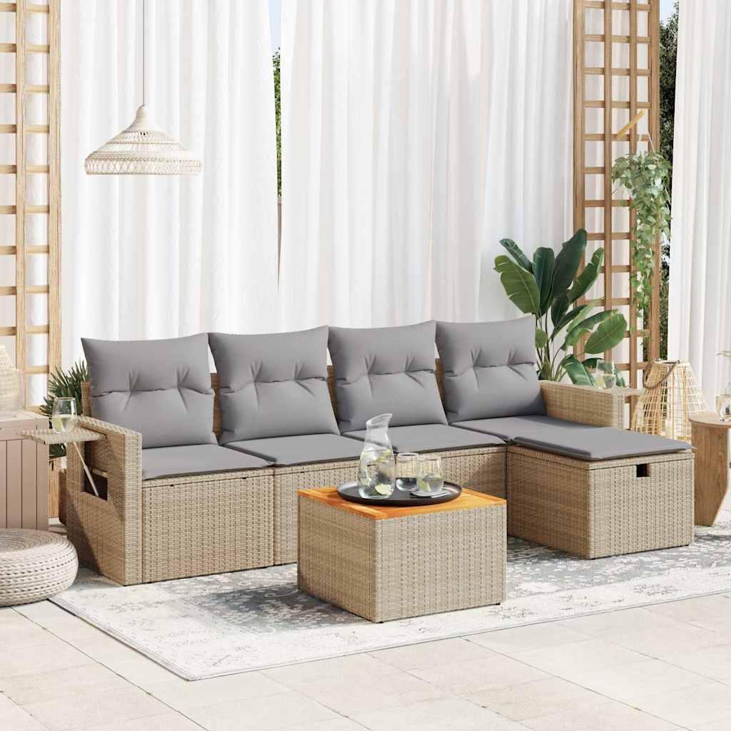 Sofasæt til haven 6 dele med hynder polyrattan beige