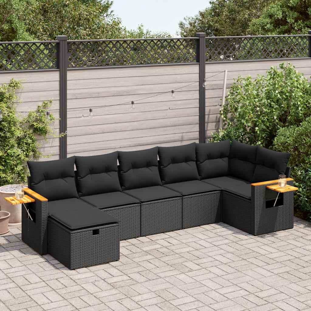 Sofasæt til haven 7 dele med hynder polyrattan sort