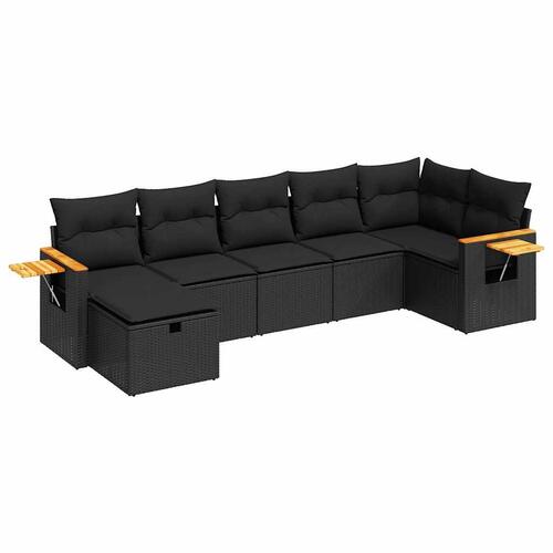 Sofasæt til haven 7 dele med hynder polyrattan sort