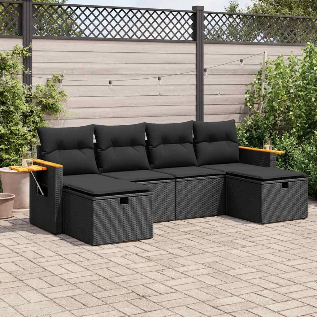 Sofasæt til haven 6 dele med hynder polyrattan sort billede