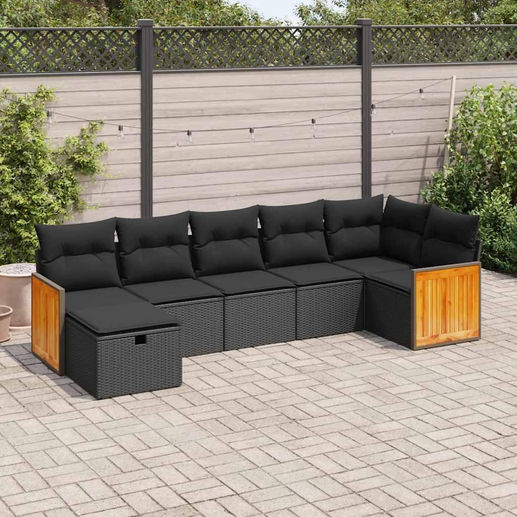 Sofasæt til haven 7 dele med hynder polyrattan sort
