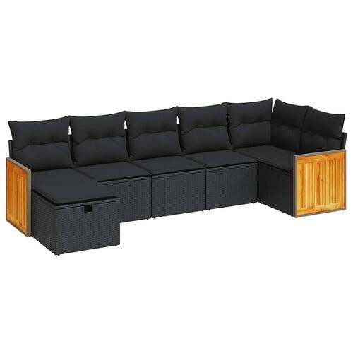 Sofasæt til haven 7 dele med hynder polyrattan sort