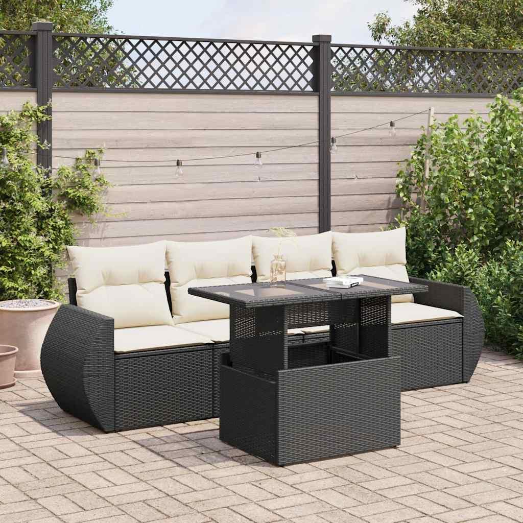 Sofasæt til haven 5 dele med hynder polyrattan sort