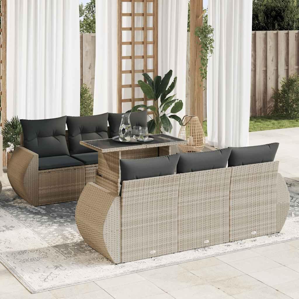 Sofasæt til haven 7 dele med hynder polyrattan lysegrå