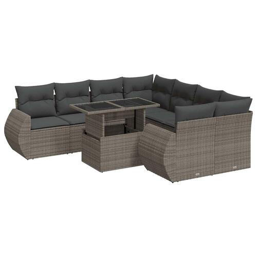 Sofasæt til haven 9 dele med hynder polyrattan grå