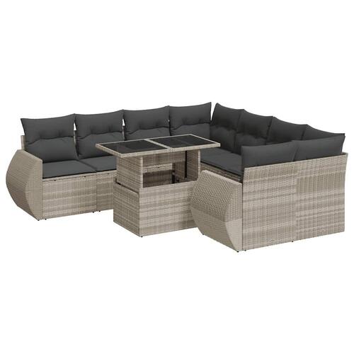 Sofasæt til haven 9 dele med hynder polyrattan lysegrå