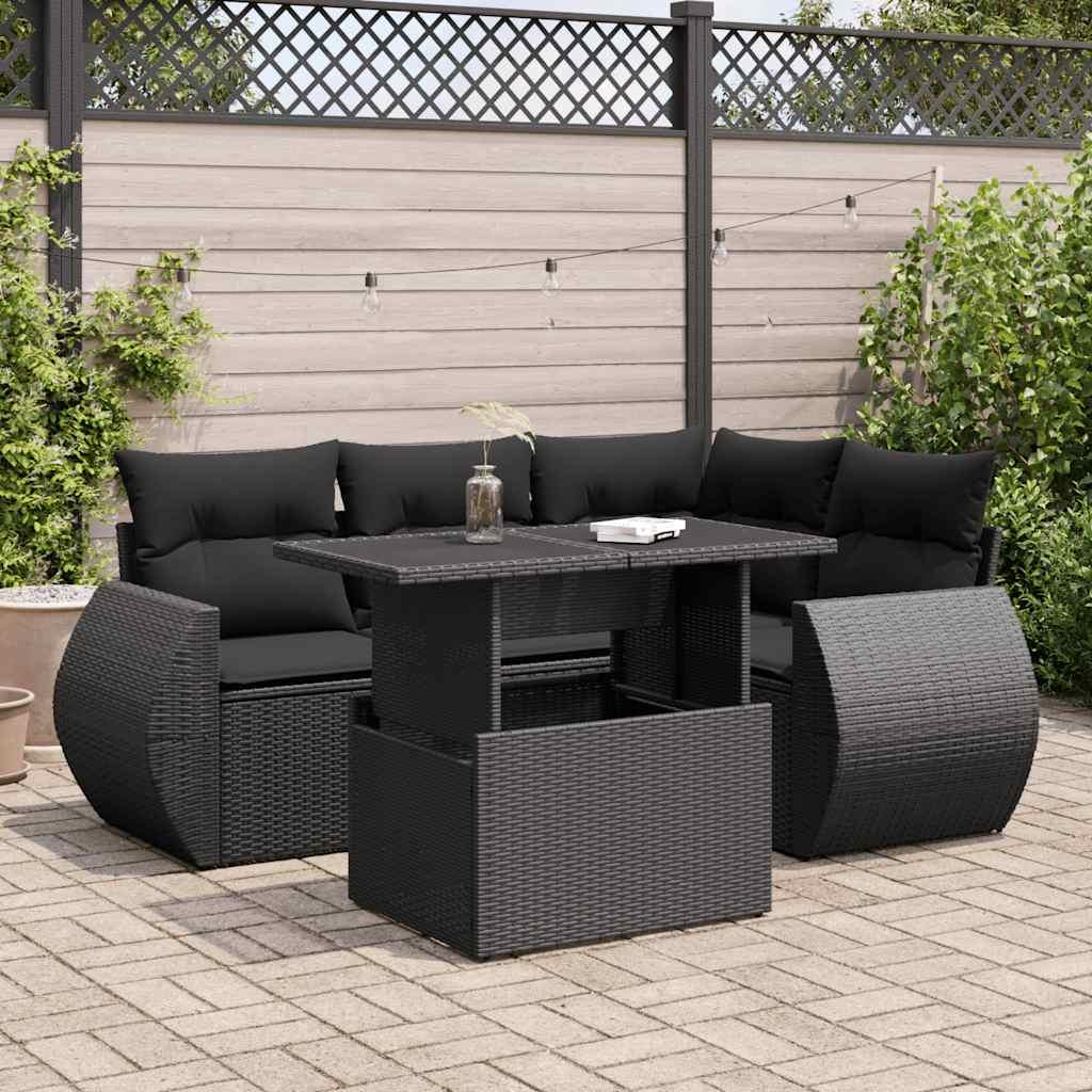 Sofasæt til haven 5 dele med hynder polyrattan sort