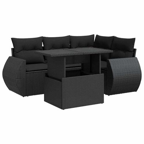 Sofasæt til haven 5 dele med hynder polyrattan sort