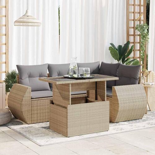 Sofasæt til haven 5 dele med hynder polyrattan beige