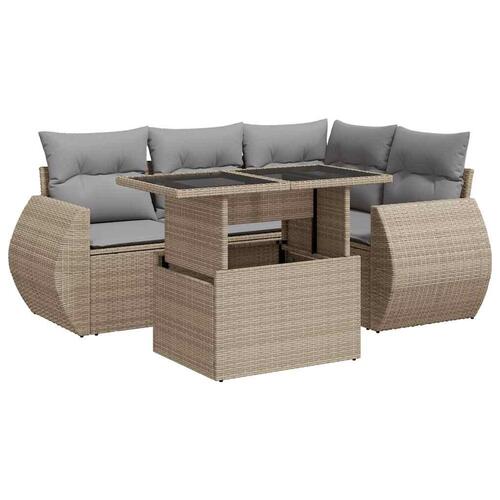 Sofasæt til haven 5 dele med hynder polyrattan beige