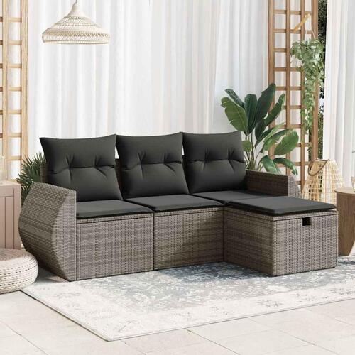 Sofasæt til haven 4 dele med hynder polyrattan grå