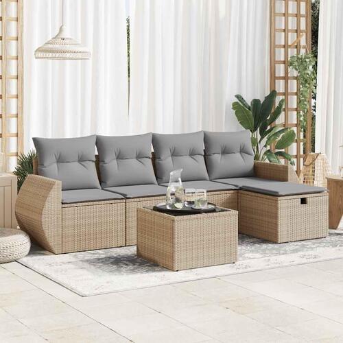 Sofasæt til haven 6 dele med hynder polyrattan beige