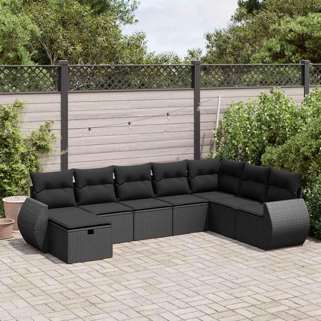 Sofasæt til haven 8 dele med hynder polyrattan sort
