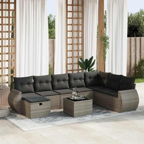 Sofasæt til haven 9 dele med hynder polyrattan grå