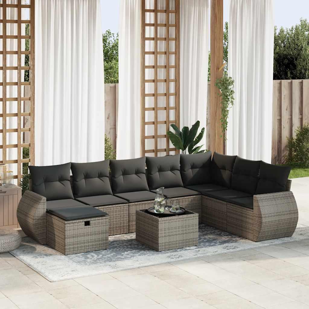 Sofasæt til haven 9 dele med hynder polyrattan grå