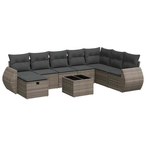 Sofasæt til haven 9 dele med hynder polyrattan grå