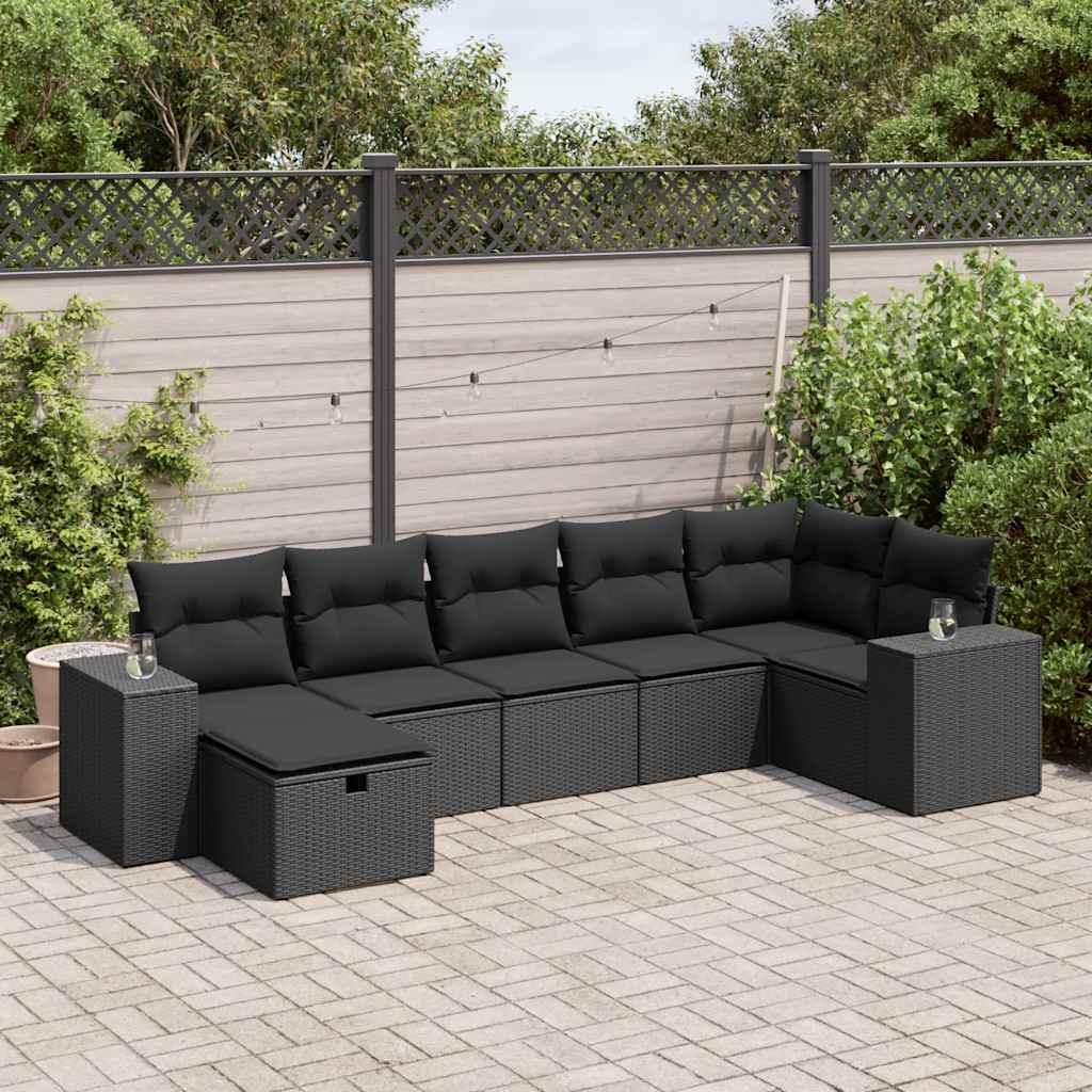 Sofasæt til haven 7 dele med hynder polyrattan sort billede