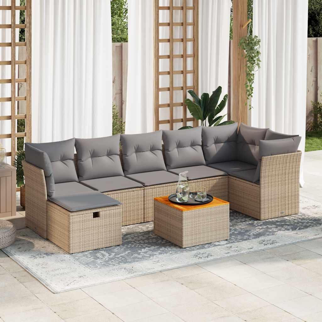 Sofasæt til haven 8 dele med hynder polyrattan beige