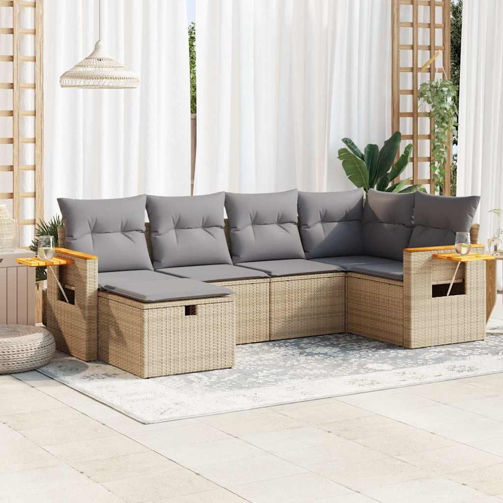Sofasæt til haven 6 dele med hynder polyrattan beige