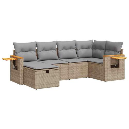 Sofasæt til haven 6 dele med hynder polyrattan beige