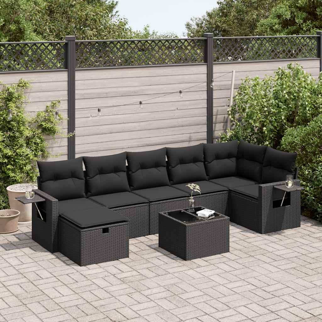Sofasæt til haven 8 dele med hynder polyrattan sort