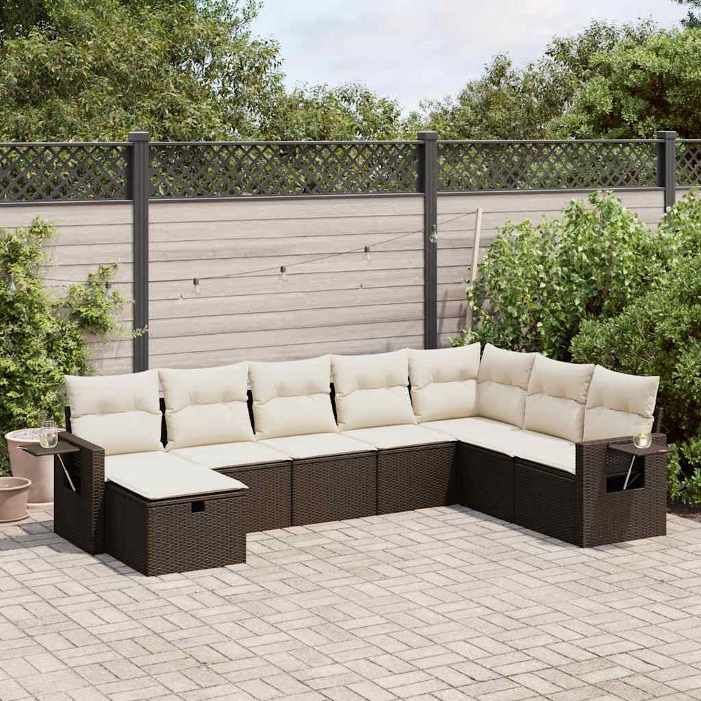 Sofasæt til haven 8 dele med hynder polyrattan brun