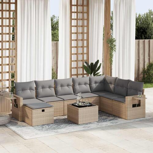 Sofasæt til haven 9 dele med hynder polyrattan beige