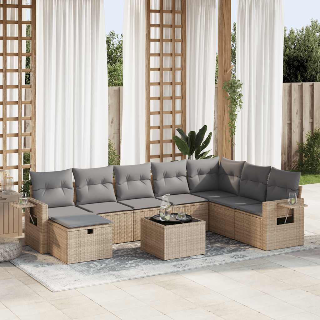 Sofasæt til haven 9 dele med hynder polyrattan beige
