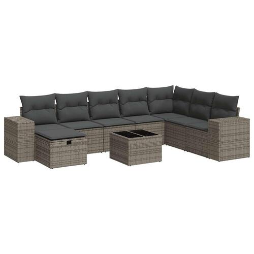 Sofasæt til haven 9 dele med hynder polyrattan grå