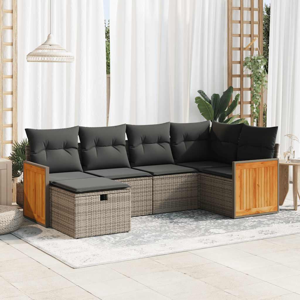 Sofasæt til haven 6 dele med hynder polyrattan grå