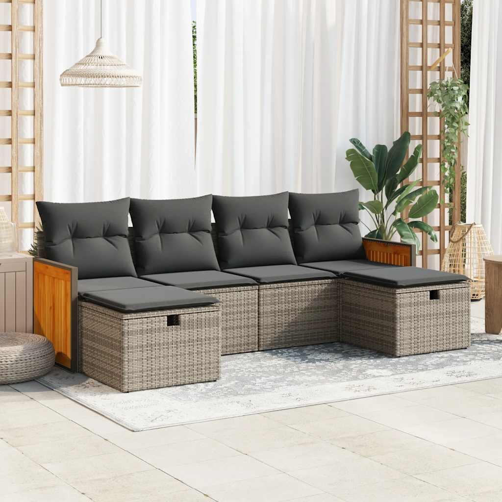 Sofasæt til haven 6 dele med hynder polyrattan grå
