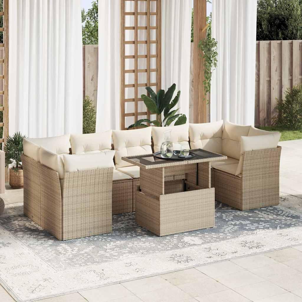 Sofasæt til haven 8 dele med hynder polyrattan beige