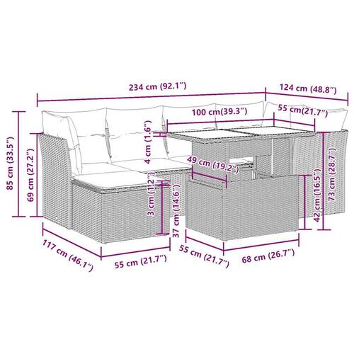 Sofasæt til haven 7 dele med hynder polyrattan beige