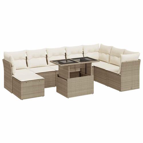 Sofasæt til haven 9 dele med hynder polyrattan beige