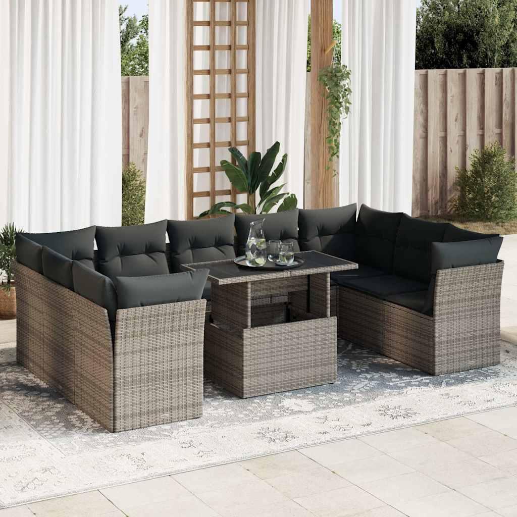 Sofasæt til haven 10 dele med hynder polyrattan grå