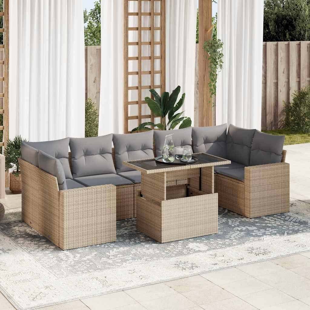 Sofasæt til haven 8 dele med hynder polyrattan beige billede